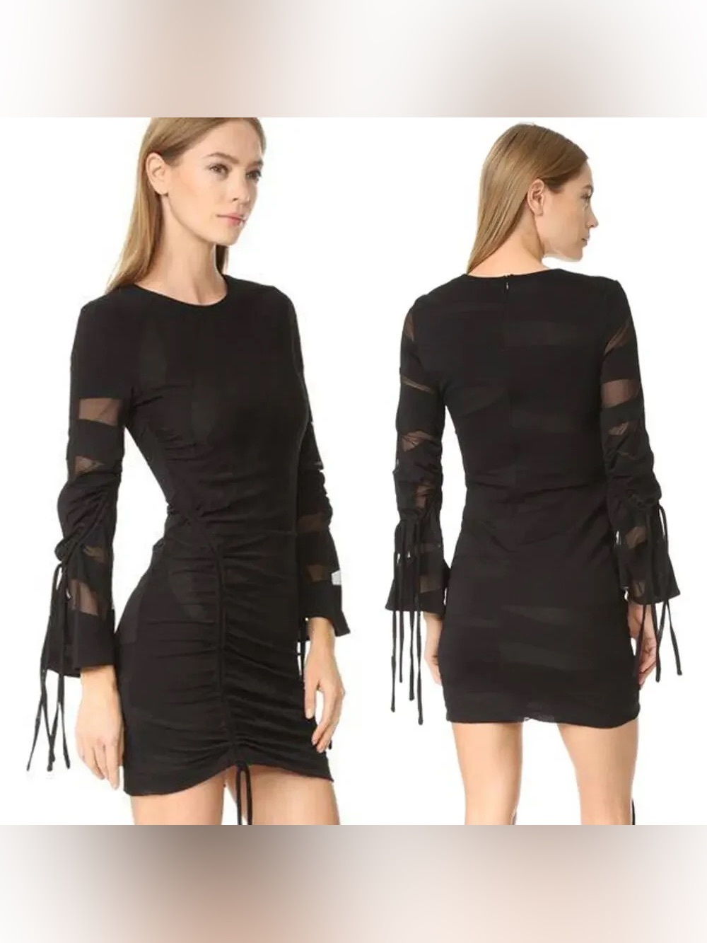 IRO Black Long-Sleeve Ruched viscose Mini Dress size XS